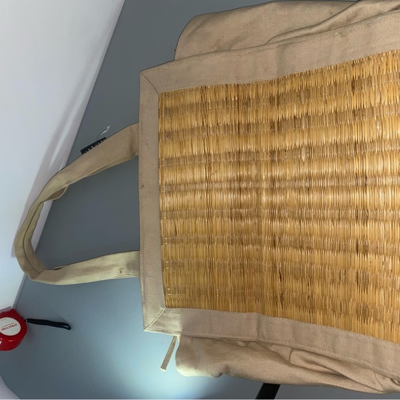 Sun N’ Sand Large Tan Woven Straw / Tissu Tote Bag / Beach bag sunnsand - Picture 16 of 16